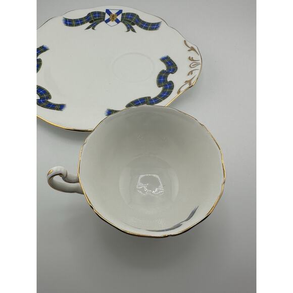Vintage Adderly Blue Tartan "Nova Scotia" Tea Cup and Snack Plate Set Bone China - Picture 7 of 9